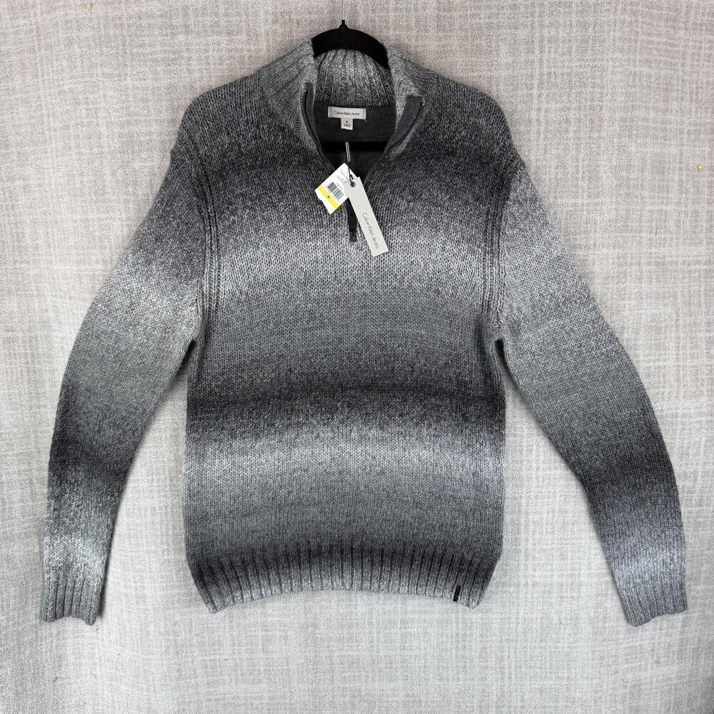 Calvin Klein Jeans Sweater Mens M Gray Pullover Mock Neck 1/4 Zip Heavyweight